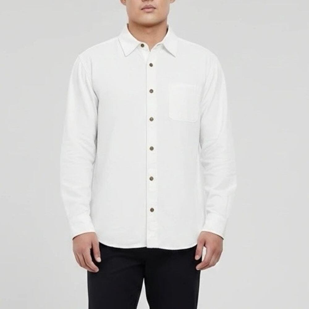 Old Navy White Linen Blend Everyday Shirt Regular Fit Size L